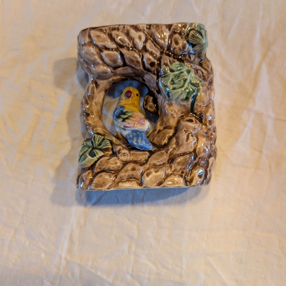2/30$ Hand-Painted Ceramic Bird Tree Vase Accent in Yellow and Blue